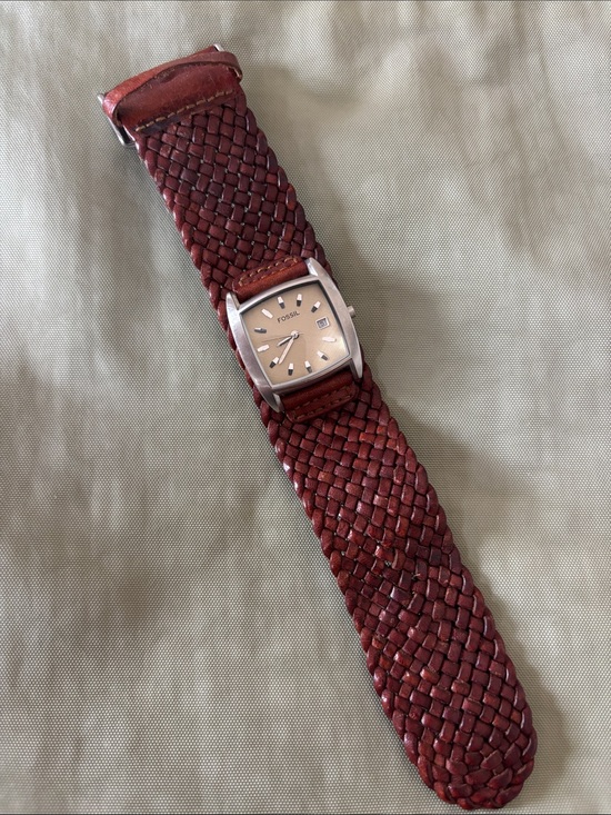 Fossil Accessories - Vintage Fossil Watch, Braided / Woven Brown Leather with Silver Frame
